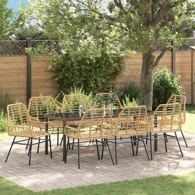vidaXL Tuin eettafelset 9 st Bruin poly rattan, foto 2