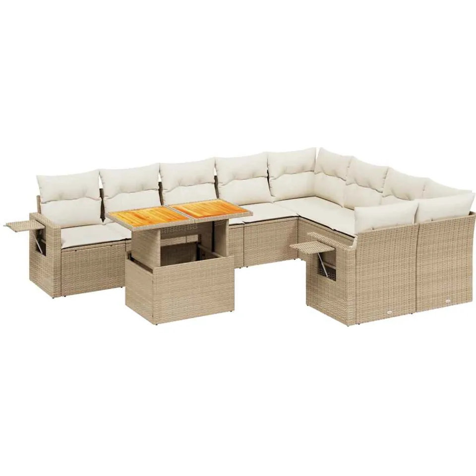 vidaXL 10-delige Loungeset met kussens poly rattan beige, foto 3