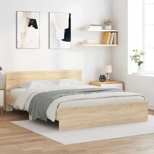 vidaXL Bedframe met Hoofdeinde Sonoma 152 x 203 cm Bewerkt hout Bruin