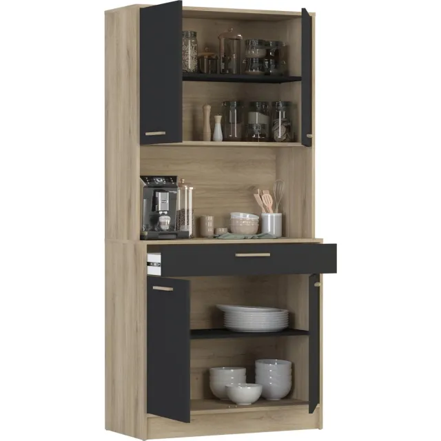 Young Furniture Keukenkast Star 176 cm hoog chene eiken met zwart Bruin