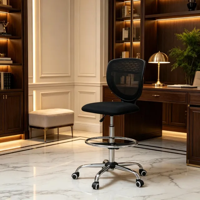 Clruro Bureaustoel - 59x59x106-126 cm - Ergonomisch - Voetensteun - Mesh en Staal - Zwart