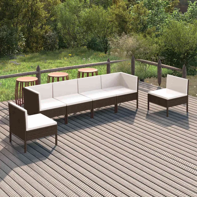 vidaXL 6-delige Loungeset met kussens poly rattan bruin, foto 2