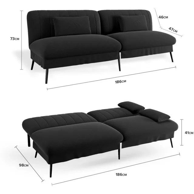 Gudalio Slaapbank - Fauteuil - Logeerbed - 2 in 1 - Uitklapbaar - Multifunctioneel - Ruimtebesparend - Groot Ligoppervlak - Zwart