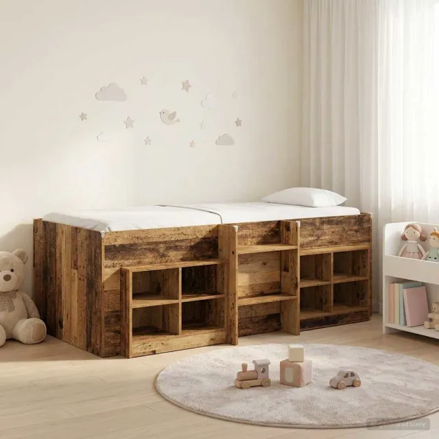 vidaXL Loft Bed Frame met Kast met plank 3 st Oud hout Bewerkt hout Bruin