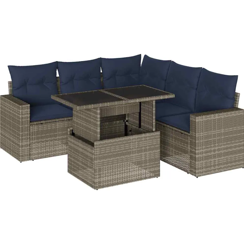 vidaXL 6-delige tuinbankset met kussens, grijs polyrotan, foto 3