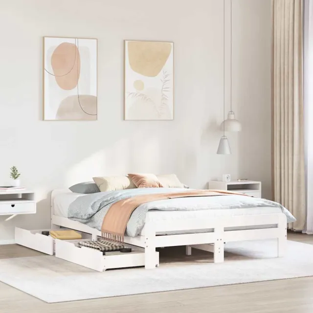 vidaXL Bedframe zonder matras massief grenenhout wit 140x200 cm