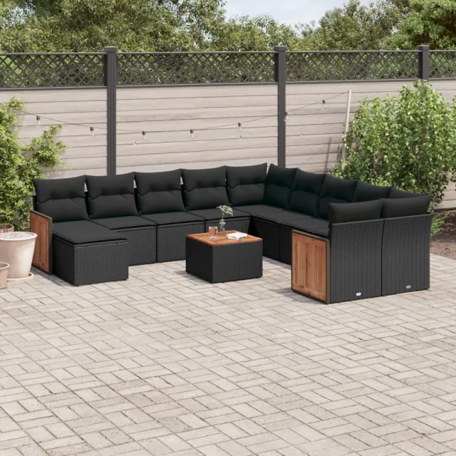 vidaXL 12-delige Loungeset met kussens poly rattan zwart, foto 2