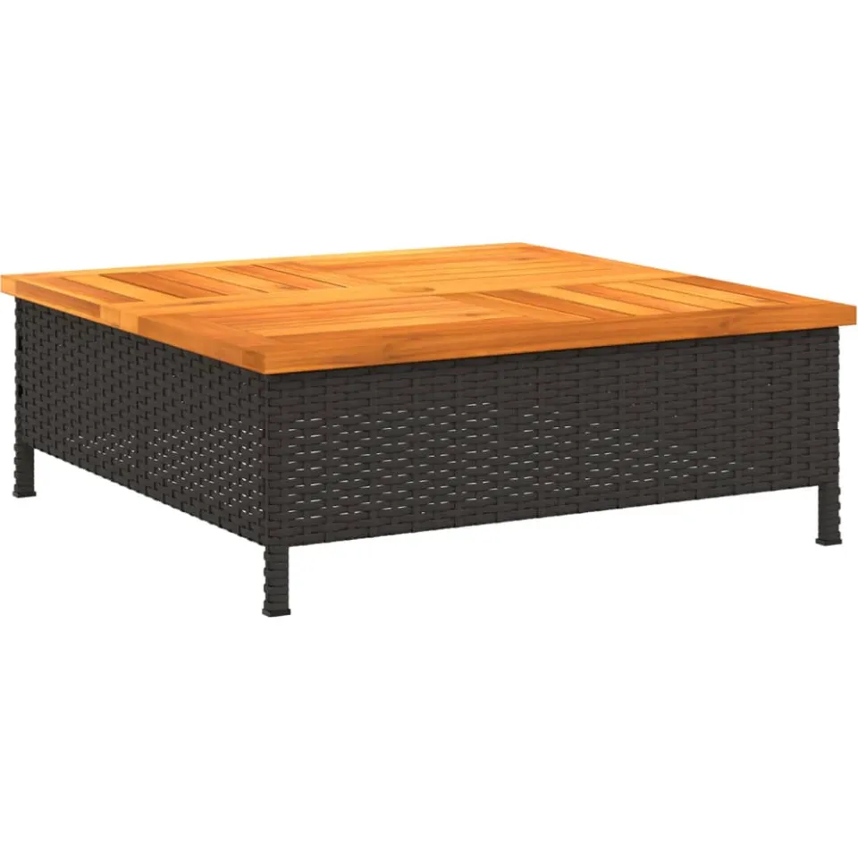 vidaXL Tuintafel 70x70x25 cm poly rattan en acaciahout zwart
