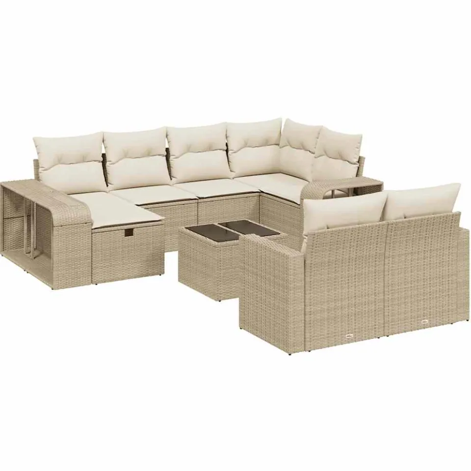 vidaXL 11-delige Tuinset met kussens poly rattan beige