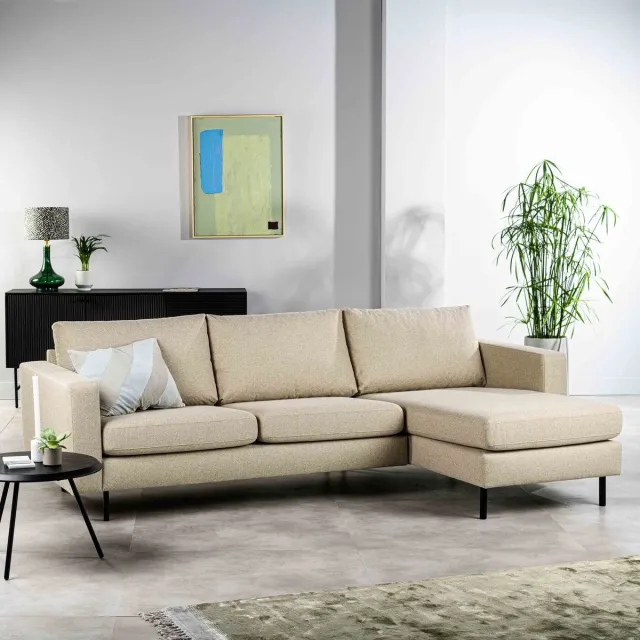 Giga Living Bank 3-Zits Beige - Stof - 251x133x82cm - Bank Hayne Dillon - Giga Meubel