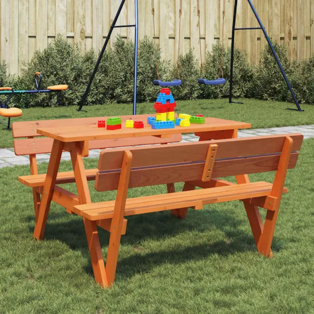 vidaXL Picknicktafel voor 4 kinderen met parasolgat massief vurenhout bruin, foto 2