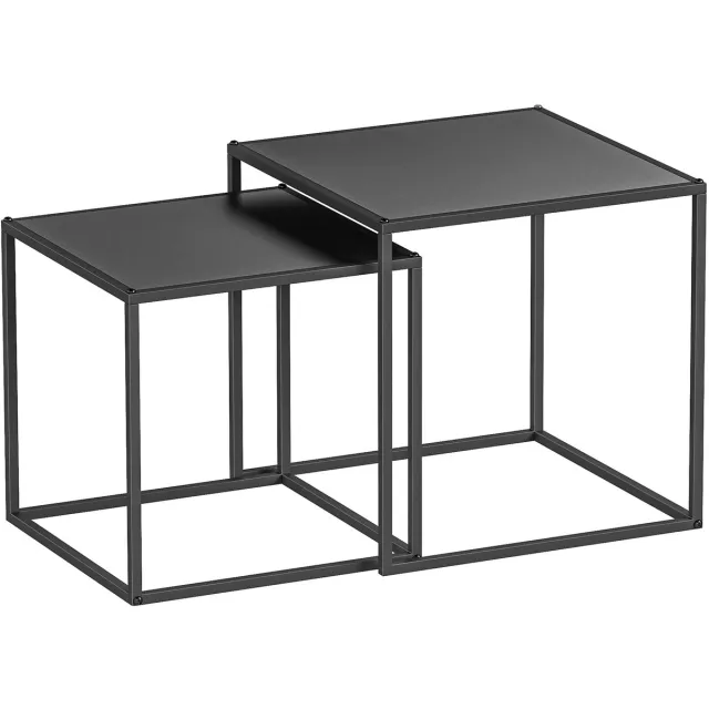 Homona Salontafelset - 2-delig - Vierkant en inschuifbaar - Stalen frame - 40 x 40 x 40 cm - Zwart