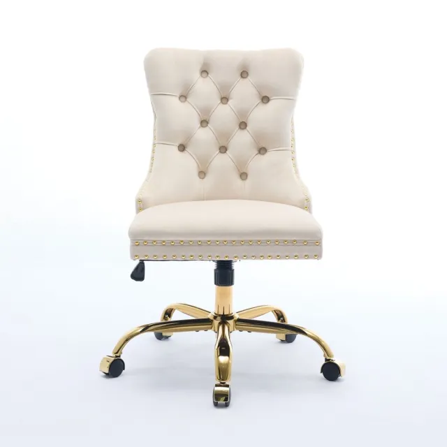 Ropilly Beige velvet bureaustoel - Thuiskantoor draaistoel - Gecapitonneerde rugleuning - In hoogte verstelbaar - 10,90 kg - Kantoor - 63x50x98 cm - Beige
