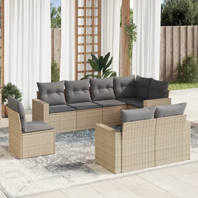 vidaXL 8-delige Loungeset met kussens poly rattan beige, foto 2