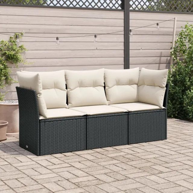 vidaXL 3-delige Loungeset met kussens poly rattan zwart, foto 2