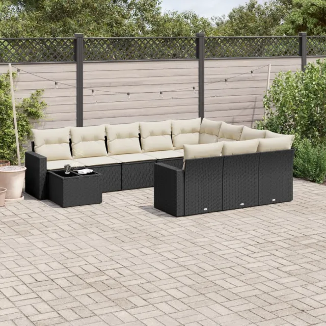 vidaXL 11-delige Loungeset met kussens poly rattan zwart, foto 2