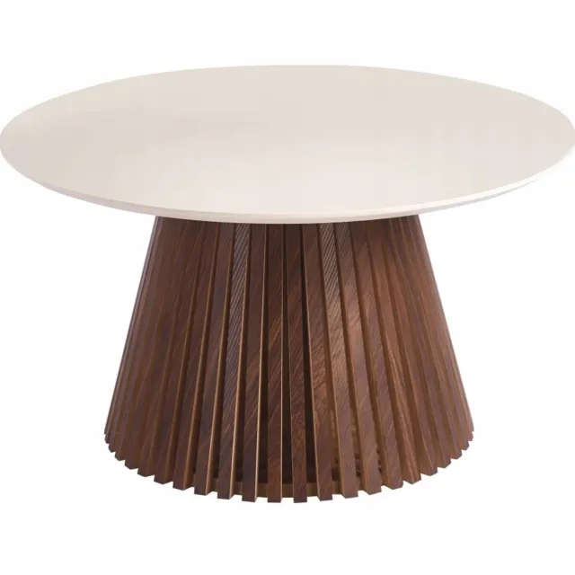Loftie Furnitex-serie - Ronde salontafel - Kasjmierkleurig tafelblad - Walnootkleurige lamellenvoet Kasjmier;Walnoot;Zwart