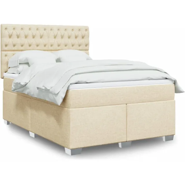 vidaXL Boxspring met matras stof crèmekleurig 140x190 cm
