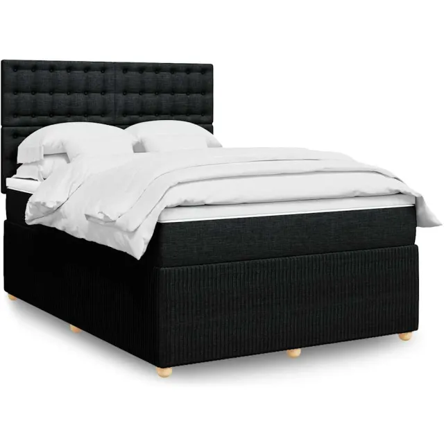 vidaXL Boxspring met matras stof zwart 140x190 cm