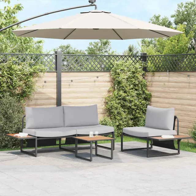 vidaXL Tuin eettafelset 3 st Lichtgrijs Staal zwart, foto 2