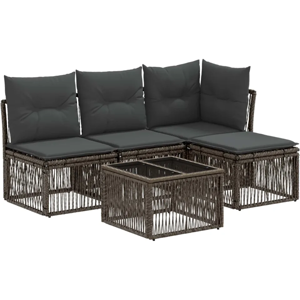 vidaXL Tuinbankenset 5 st Grijs poly rattan, foto 3