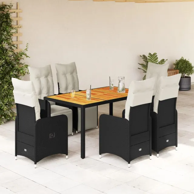 vidaXL 7-delige Bistroset met kussens poly rattan zwart, foto 2
