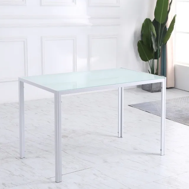 DESMIU Eettafel - Moderne Tafel Met Gehard Glas Voor 4 Personen - Rechthoekig Voor Keuken En Eetkamer - Metaal - 120x60x75 Cm - Wit