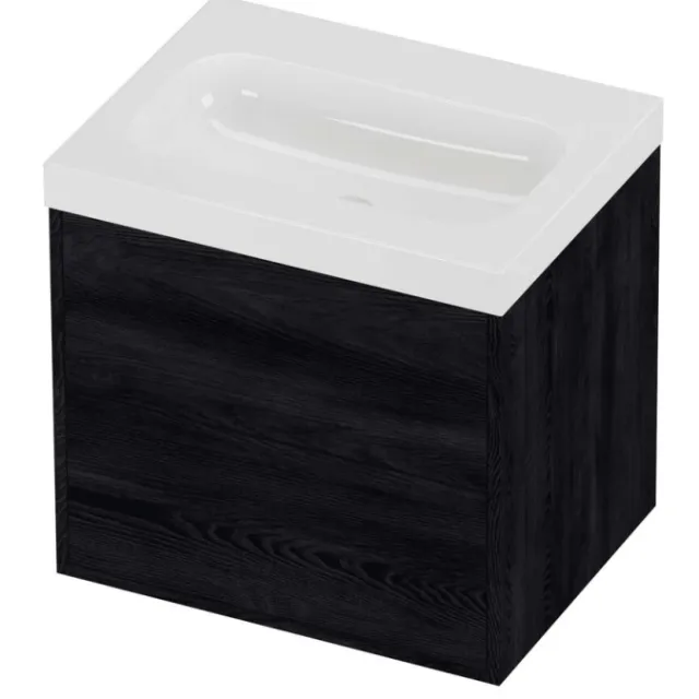 Proline Haga Badmeubelset Polystone Mezza In Kader 60x46x58 cm Glans Wit Black Oak Eiken