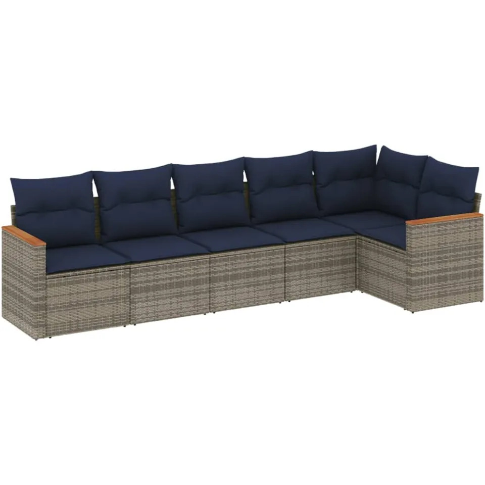 vidaXL 6-delige tuinbankset met kussens, grijs polyrotan, foto 3