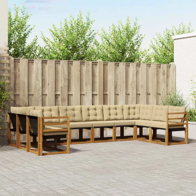 vidaXL Buiten bankenset 10 st 10-zits Natuurlijk en Beige Bruin