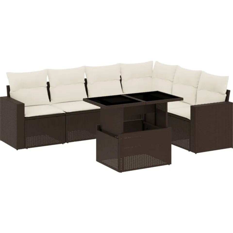 vidaXL 7-delige Loungeset met kussens poly rattan bruin