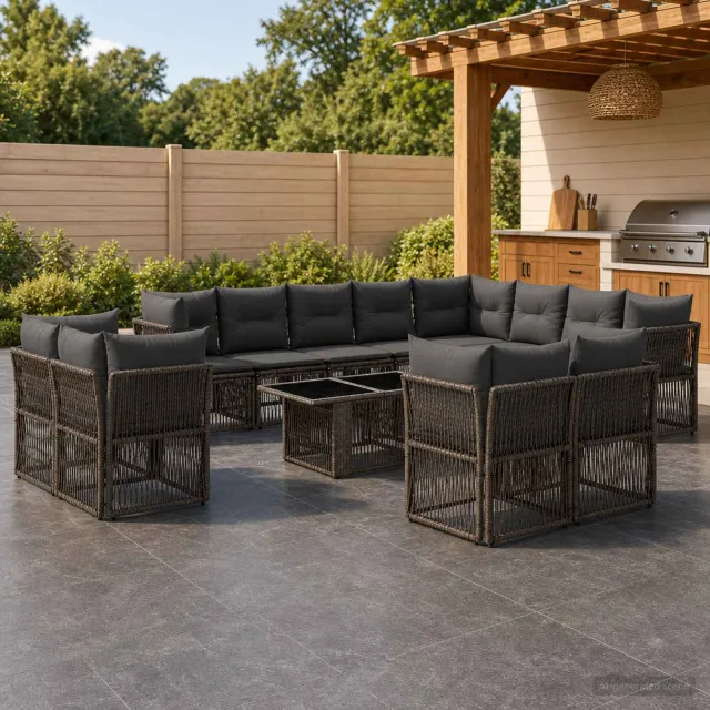 vidaXL Tuinbankenset 13 st Grijs poly rattan, foto 2