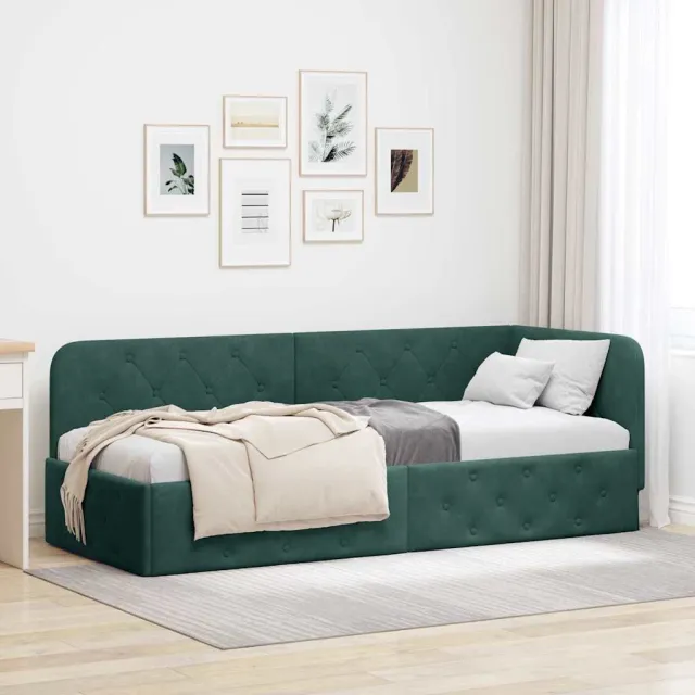 vidaXL Hoekbedframe Donkergroen 80 x 200 cm fluweel