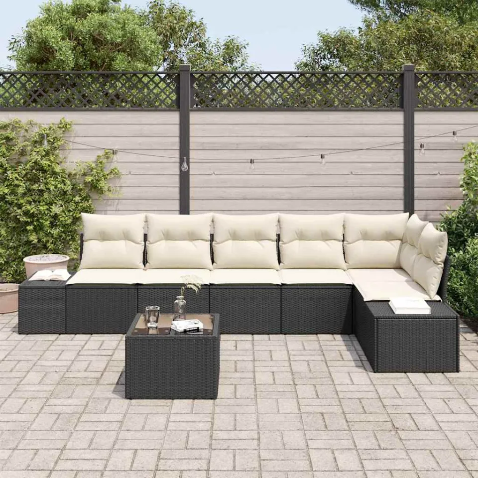 vidaXL Tuinbankenset met opslag Bruin en Crème poly rattan, foto 3