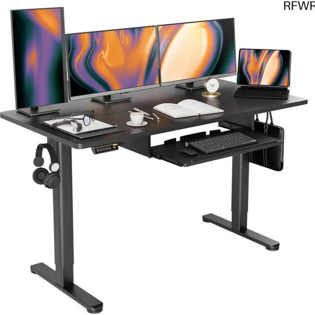 RFWR In hoogte verstelbaar elektrisch bureau met toetsenbordlade en geheugenfunctie, 140 x 60 cm, zwart