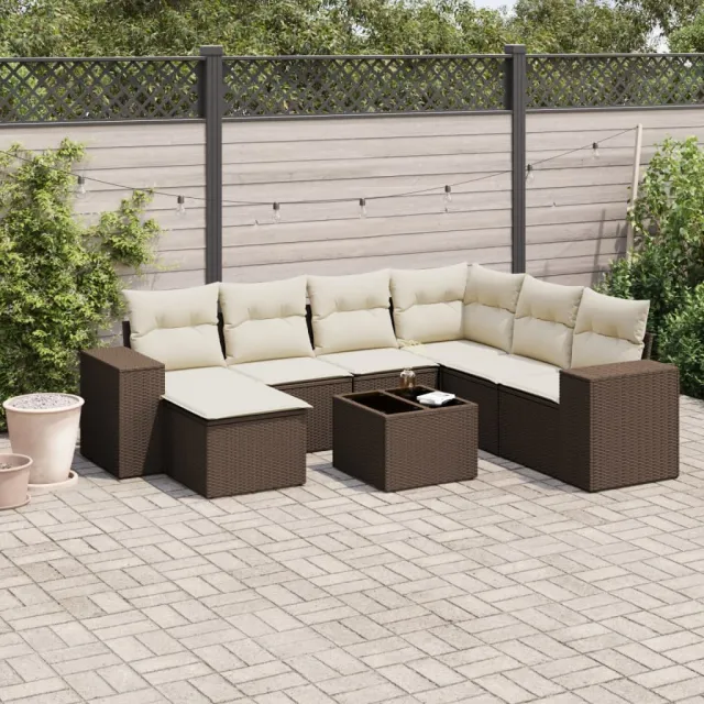 vidaXL 8-delige Loungeset met kussens poly rattan bruin, foto 2