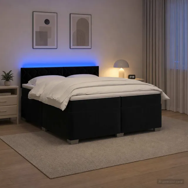 vidaXL Boxspring Bed met Matras en LED Zwart 200 x 200 cm fluweel
