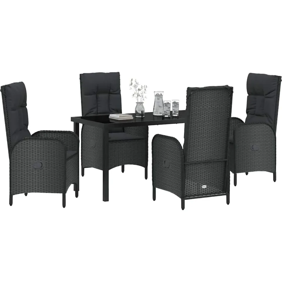 vidaXL Tuin eettafelset 5 st Zwart poly rattan