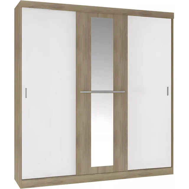 Vente-unique Kledingkast - 3 schuifdeuren - Met spiegel - L205 cm - Naturel en beige - DIDDA II Natuurlijk licht