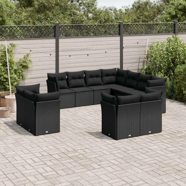 vidaXL 11-delige Loungeset met kussens poly rattan zwart, foto 2