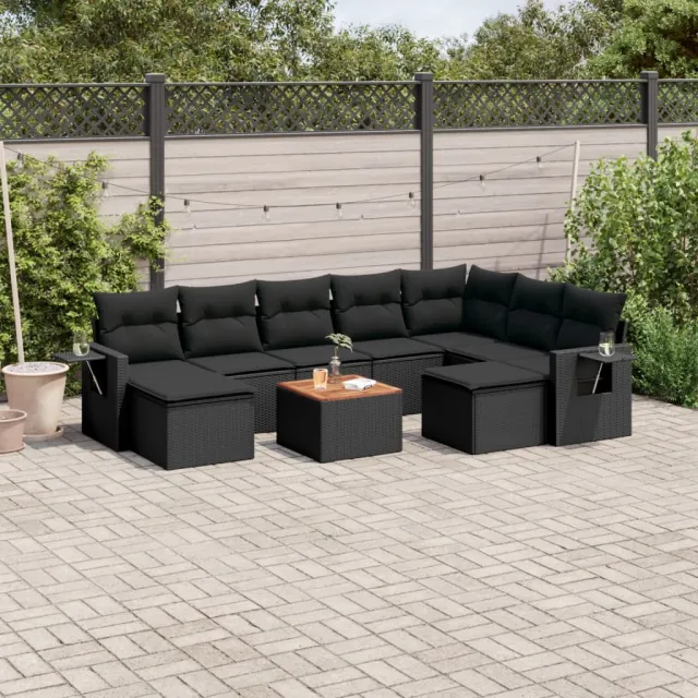 vidaXL 10-delige Loungeset met kussens poly rattan zwart, foto 2