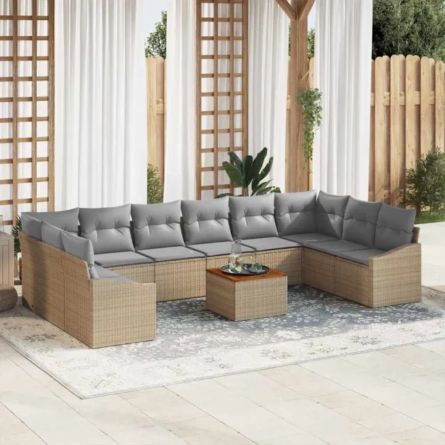 vidaXL Tuinbankenset 11 st Beige en Licht Grijs poly rattan