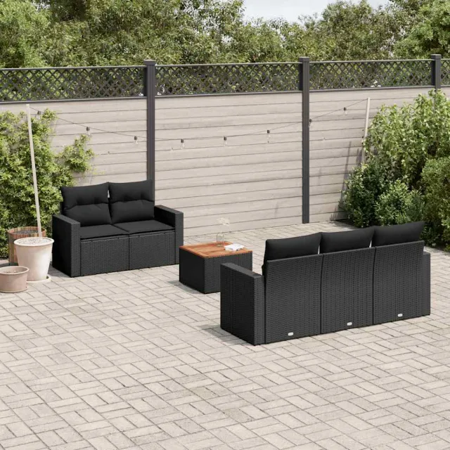 vidaXL 6-delige Loungeset met kussens poly rattan zwart, foto 2