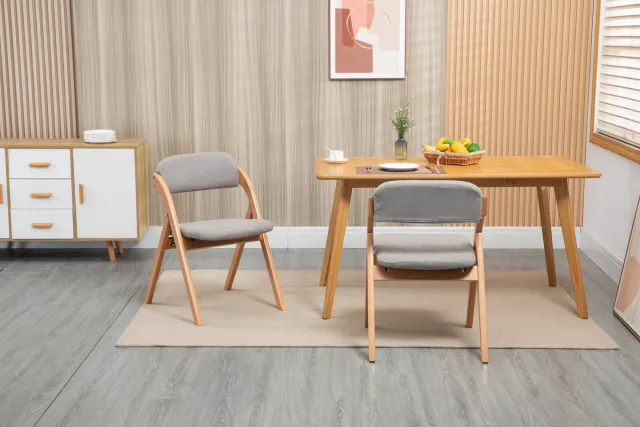 Sweiko Eetkamerstoel - Set van 2 klapstoelen - Houten poten - Afneembare hoes - Grijs