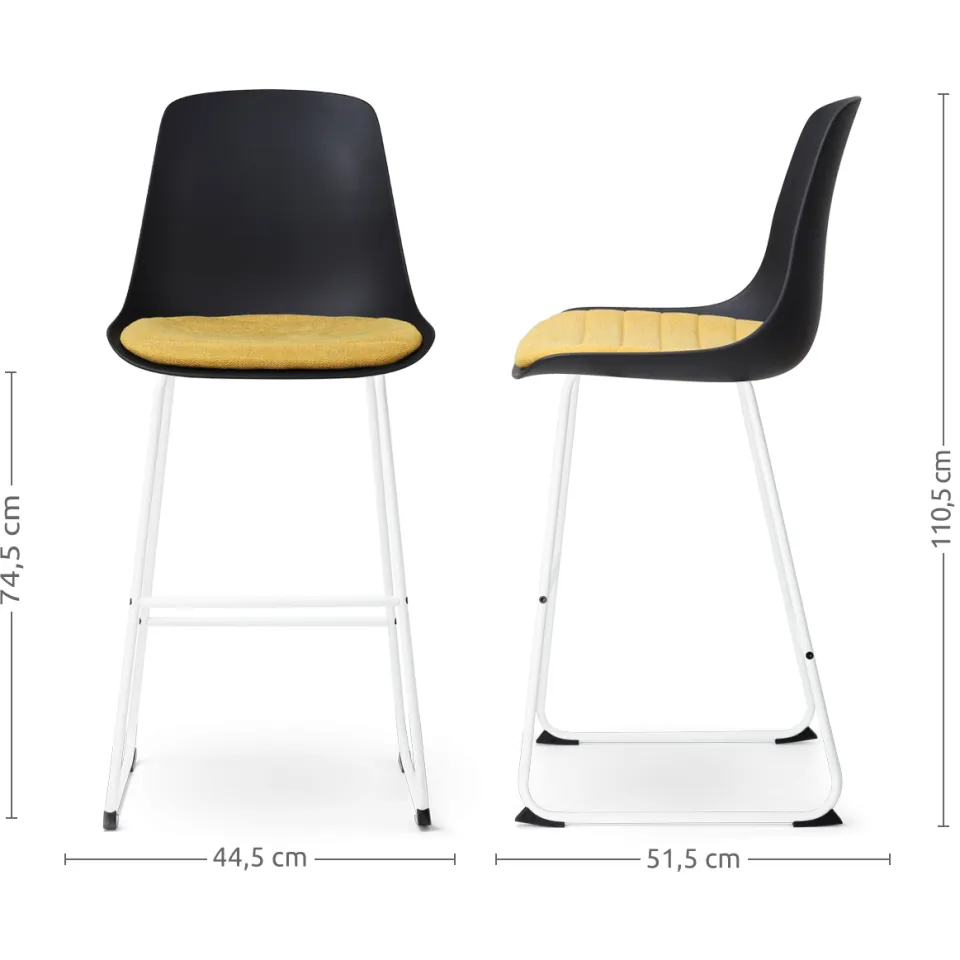 Nolon Nino-Liv barkruk zwart en okergeel zitkussen - wit onderstel - 75 cm