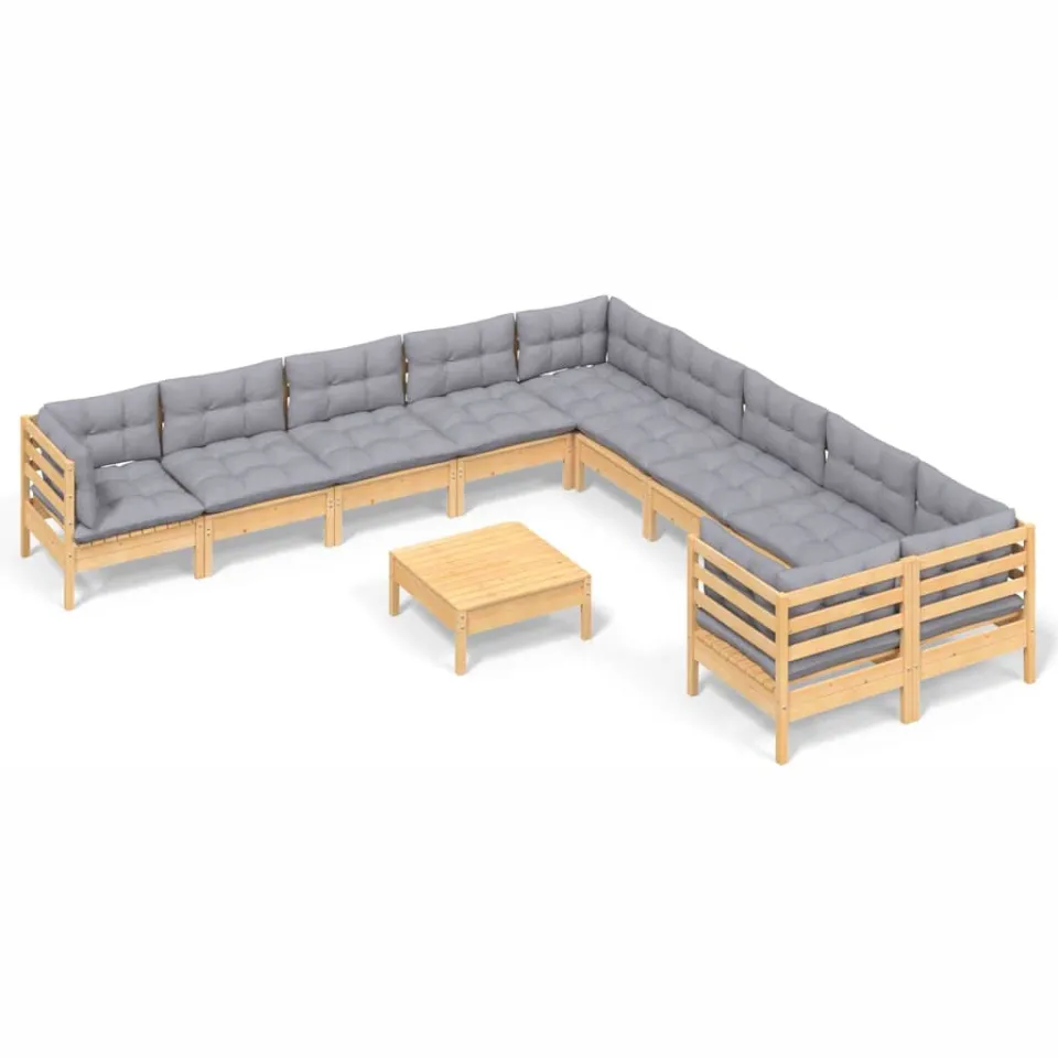 vidaXL 11-delige Loungeset met grijze kussens grenenhout Grijs