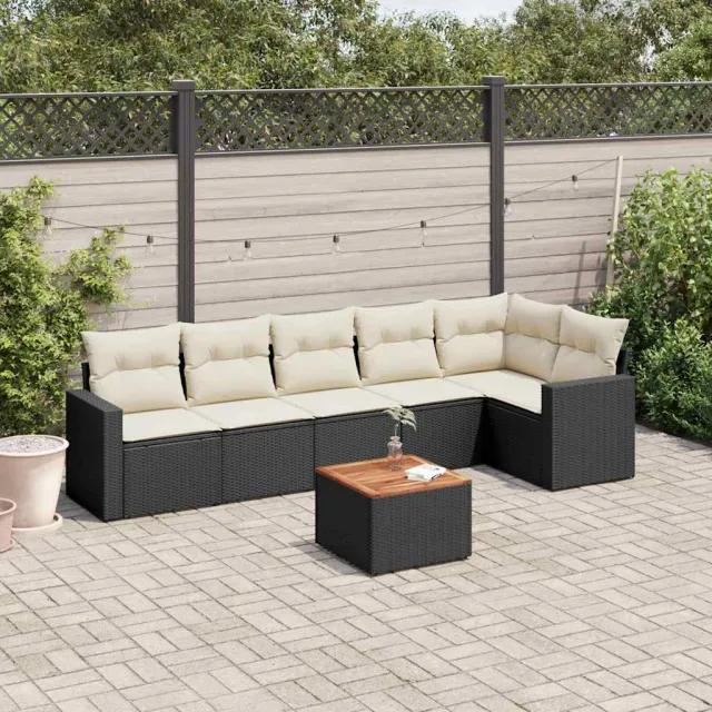 vidaXL 7-delige Loungeset met kussens poly rattan zwart, foto 2