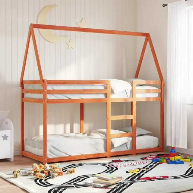vidaXL Stapelbed met dak massief grenenhout wasbruin 90x190 cm
