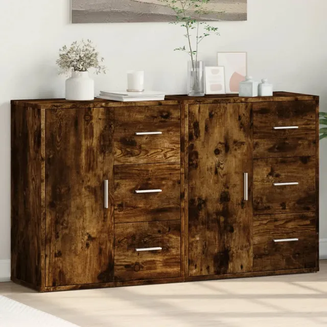 vidaXL Dressoirs 2 st 60x31x70 cm bewerkt hout gerookt eikenkleurig, foto 2