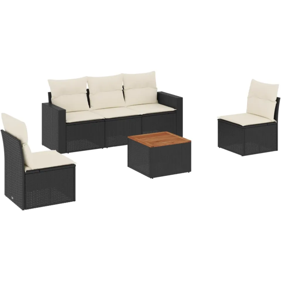 vidaXL 6-delige Loungeset met kussens poly rattan zwart